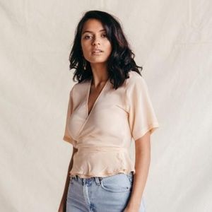St. Agni Silk Wrap Top | Blush XS